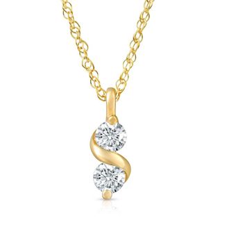 Pompeii3 1/3Ct Diamond Two Stone Pendant in White Yellow or Rose Gold Lab Grown Necklace