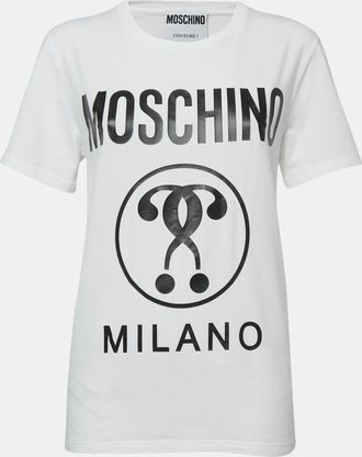 Moschino Couture White Logo Print Cotton Crew Neck T-Shirt