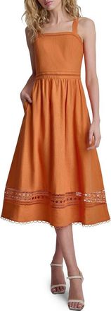 DKNY Eyelet Embroidery Linen Blend A-Line Dress in Amberglow at Nordstrom, Size X-Small