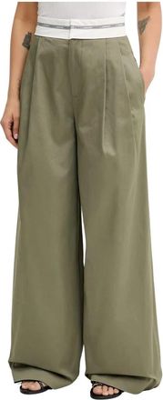 Miss Sixty Gekreukte Wijde Broek - Dames - Wijde Broeken - Groen - L - Katoen - Broeken