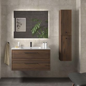 Cygnus Bath Mueble De Ba&ntilde;o Runa 100cm Nogal 2 Cajones Lavabo 1 Poza Porcelana