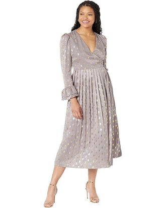 Little Mistress Marcia Dress Womens Gray Pleated Ruffle Long Sleeve JDM1169