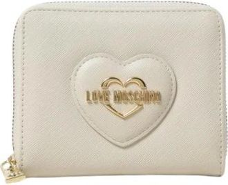 Love Moschino Accessoires, Dames, Beige, ONE Size, Leer, Hart Applicatie Rits Portemonnee
