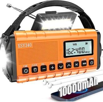 OEM Radio De Emergencia De 37 000 Mwh Con Alarma Meteorol&oacute;gica Noaa, Radio Port&aacute;til Con Manivela Solar Con Pantalla Digital Am/fm, Despertador, Linterna D