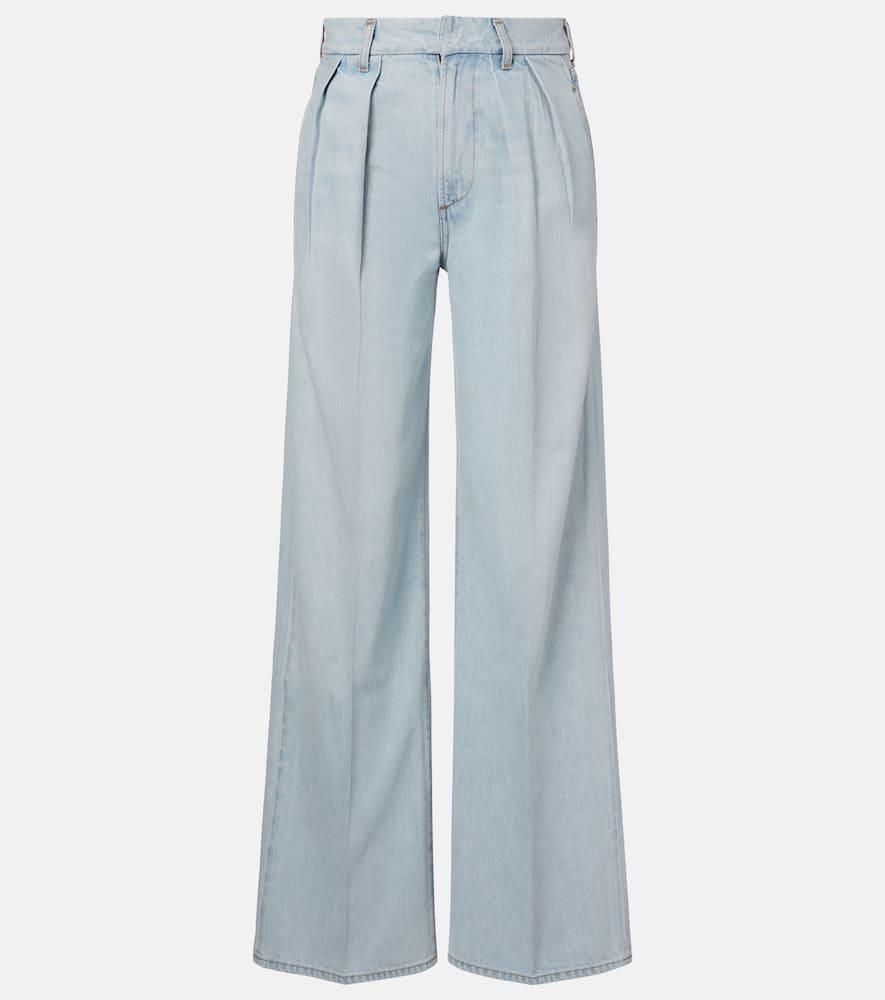 パンツ PLAIN Straight Blue Pants with Belt Loops in Fabric Woman Plaîn Straight Blue Pants With Belt Loops In Fabric Woman