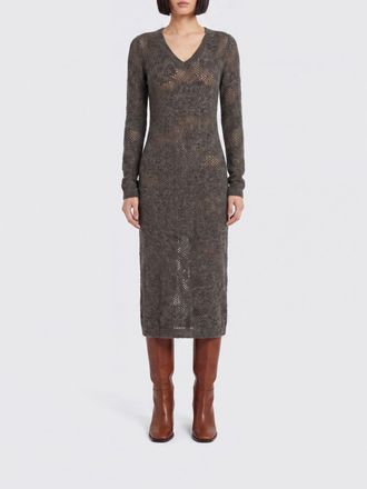 Brunello Cucinelli Slim Fit V-Neck Wool Knit Midi Dress