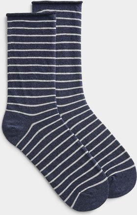 Simons Womens Striped rolled-hem socks