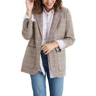 Madewell Woodhull Plaid Blazer in Herringbne Windw Weath Grove at Nordstrom, Size Xx-Small