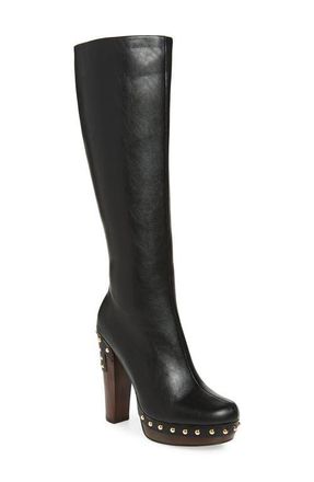 Jeffrey Campbell Kamari Knee High Platform Boot in Black Gold at Nordstrom, Size 7.5