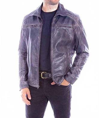 Scully Washed Lamb Leather Jacket In Vintage Grey