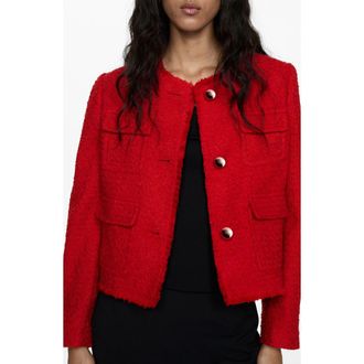 Mango Pocket Tweed Jacket in Red at Nordstrom Rack, Size Large