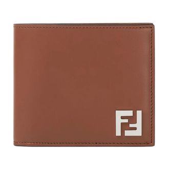 Fendi Accessoires, Heren, Bruin, ONE Size, Leer, Squared Bi-fold Wallet