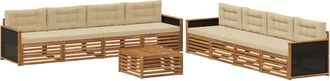 vidaXL Conjunto De Sof&aacute;s De Exterior 9 Uds. Natural Y Beige Poli&eacute;ster Vidaxl