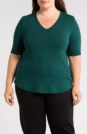 Universal Standard Lily Liquid Jersey V-Neck T-Shirt in Forest Green at Nordstrom, Size 4Xl