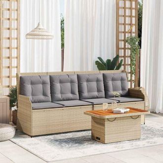 vidaXL Set Muebles De Jard&iacute;n 3 Piezas Y Cojines Rat&aacute;n Sint&eacute;tico Beige