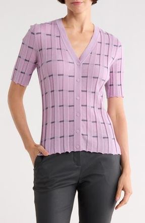 Lafayette 148 New York Plaited Stripe Cashmere Rib Cardigan in Lavender Tint Multi at Nordstrom Rack, Size X-Small