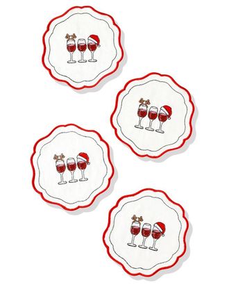 Tiramisu Set Of 4 Holiday Cheers Embroidered Cocktail Napkins