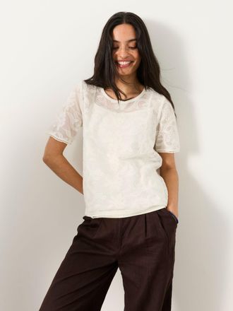 Fat Face FatFace Chloe White Lace 2 in 1 T-Shirt