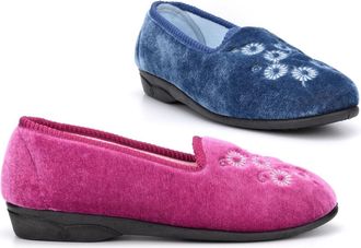 Generic Womens Slip On Slippers Size 3 Girls Slippers Size 5 Cathy Slipper Womens Carpet Slipper Embroidered Upper Slip In Sizes 3-8 Heather/Blue 5 UK