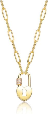 Rachel Glauber 14K Gold Plated with Clear Cubic Zirconia Padlock Charm Necklace
