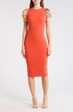 Desigual Puff Sleeve Rib Dress in Orange at Nordstrom Rack, Size X-Small