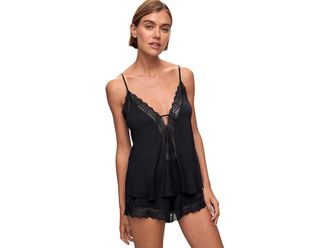 Eberjey Lara Cami Short Pj Set Womens Pajama Sets Black : LG, Lace/Modal/Tencel