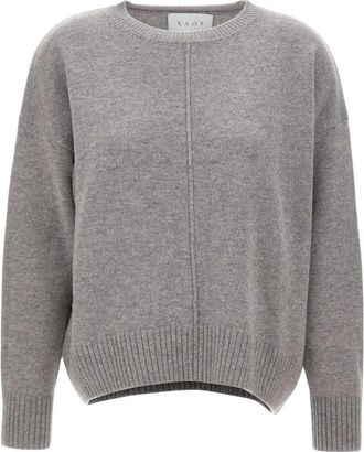 Kaos Sweater met verlaagde schouders - Dames - Ronde hals truien - Grijs - M/L - Wol - Truien & Vesten