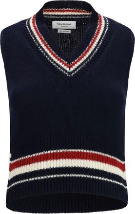 Thom Browne Gilet a righe con scollo a V Hector - - Tops - Donna - Blu - M