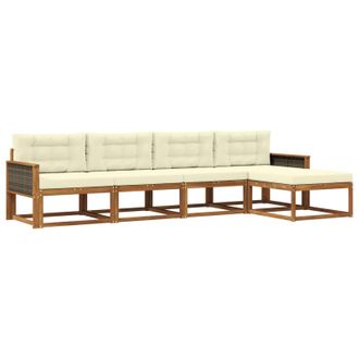 vidaXL Conjunto De Sof&aacute;s De Exterior Con Coj&iacute;n 5 Pcs Natural Y Crema Vidaxl