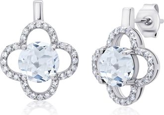 MAX + STONE Sterling Silver Clover Gemstone Stud Earrings with with White Topaz Accent