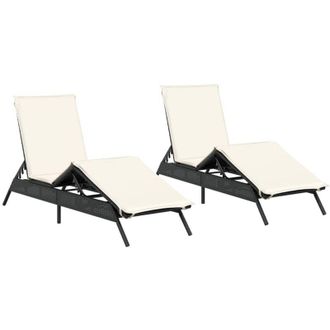 vidaXL Tumbonas Con Cojines 2 Unidades Rat&aacute;n Sint&eacute;tico Negro Vidaxl