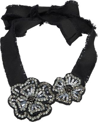 Red Valentino Necklaces, female, Black, Size: ONE SIZE Elegant black necklace with floral details embellished with sequins and stones
