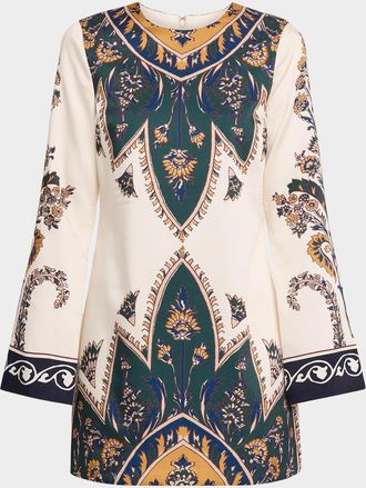 Veronica Beard Cromwell Printed Long-Sleeve Mini Dress