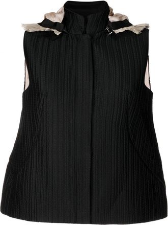 Shiatzy Chen mulberry-silk hooded vest - women - Polyester/Polyacrylic/Wool/Polyamide/Mulberry Silk - 38 - Black