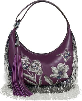 Aim&eacute;e Bloom Beaded Leather Bean Bag in Beaded Plum at Nordstrom