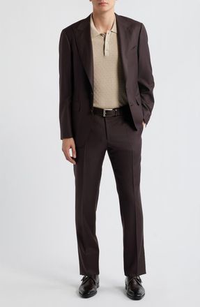 Canali Capri Trim Fit Dark Brown Super 130s Wool Peak Lapel Suit at Nordstrom, Size 43 Us