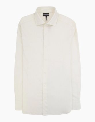 Emporio Armani Mens Emporio Armani Micro Logo Lettering Long Sleeve Shirt Off White - Cream - Size: 38/Regular
