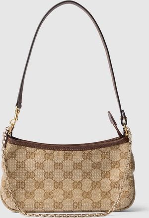 Gucci Gossip Crystal Small Shoulder Bag, Beige, GG Canvas