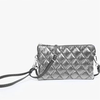 Jen & Co. Womens Nylon Puffer Quilt 3 Compartment Convertible Wristlet In Graphite