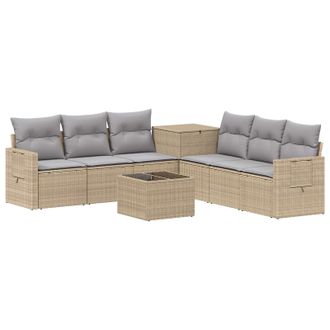 vidaXL Juego De Sof&aacute; 8 Uds. Beige Y Gris Claro Rat&aacute;n Sint&eacute;tico Y Acero Vidaxl