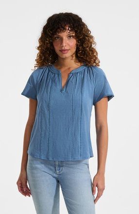 Lands End Slub Short Sleeve Notch Neck Top in Teal Blue Ocean at Nordstrom, Size X-Large P