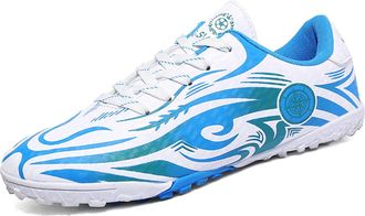 Generic Mens Stylish Lightweight Football Shoes - Breathable Wear-Resistant Soccer Shoes - Low-top Training Football Sneakers (Blue-Short Spike,8.5)