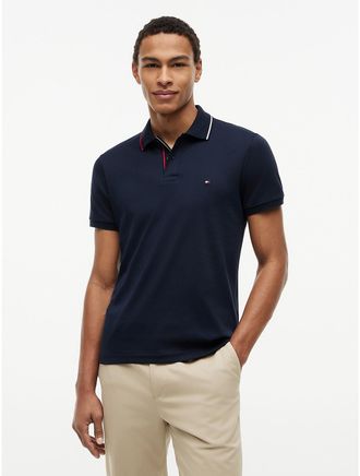 Tommy Hilfiger Mens Slim Fit Smooth Cotton Polo - Navy Blue - XL