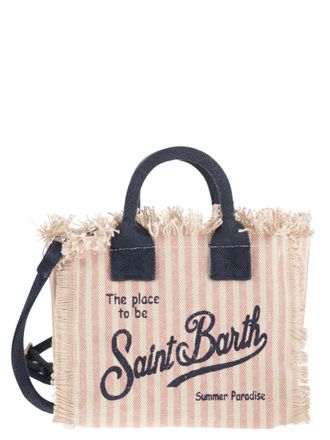 MC2 Saint Barth gestreepte katoenen minitas met contrasterende handvatten en schouderband
