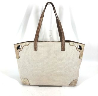 Cartier Beige Dark Brown Canvas Shoulder Bag Tote Bag (Pre-Owned)