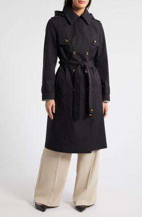 London Fog Double Breasted Trench Coat in Black at Nordstrom, Size Large