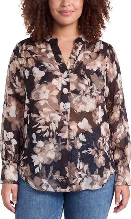 Anne Klein Plus V-Neck Printed Satin Top