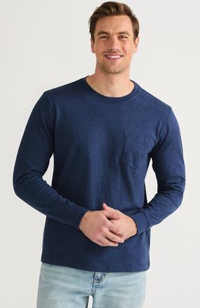 Lands End Super-T Long Sleeve T-Shirt with Pocket in Nautical Blue Heather at Nordstrom, Size Xx-Large