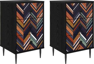vidaXL Mesa De Noche Ommen 2 Uds. Roble Negro 36 X 33 X 61 Cm Vidaxl