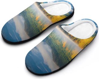 Generic Lake Boat Autumn Mens Slippers Slip On Comfortable Fleece Cotton House Shoes Winter